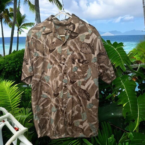 Caribbean Joe Men’s Hawaiian Aloha Button Down Shirt Floral Tropical Print Large - Picture 4 of 7